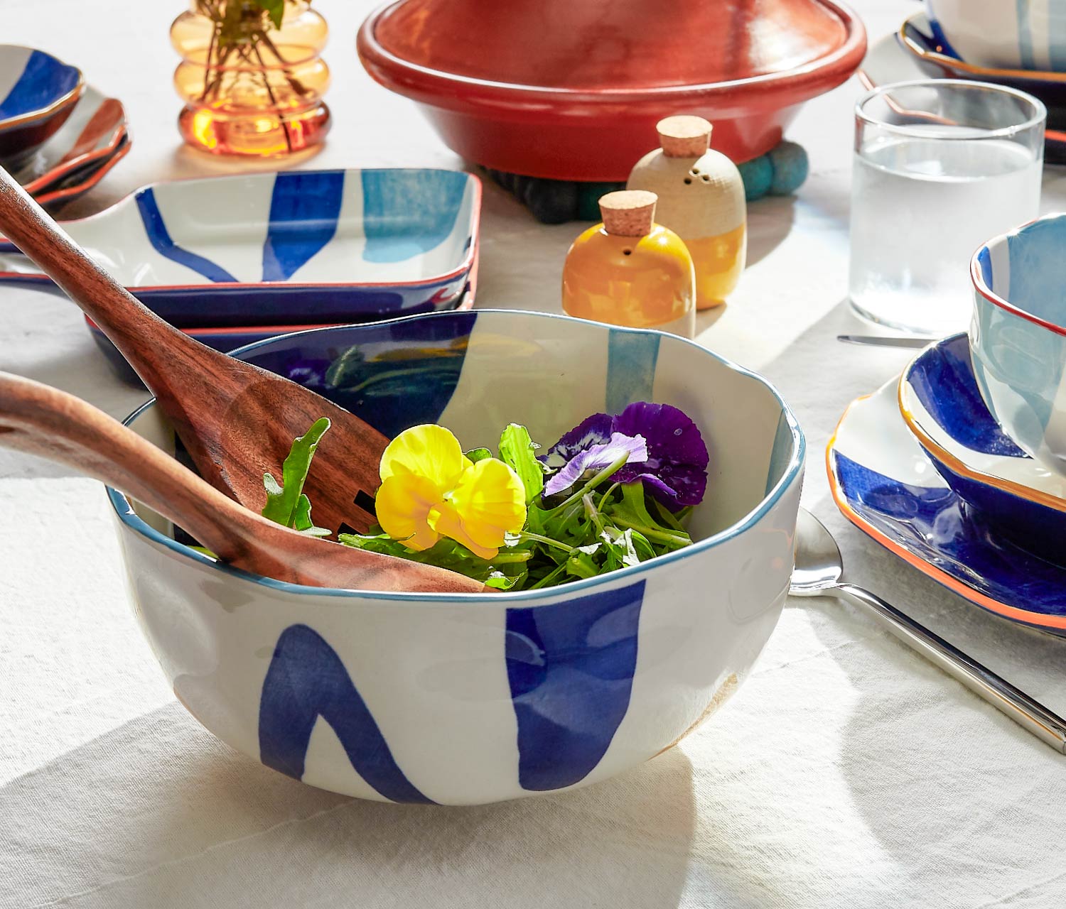 Danica Modern Hand Painted Porcelain Colorful Large Serving Bowl