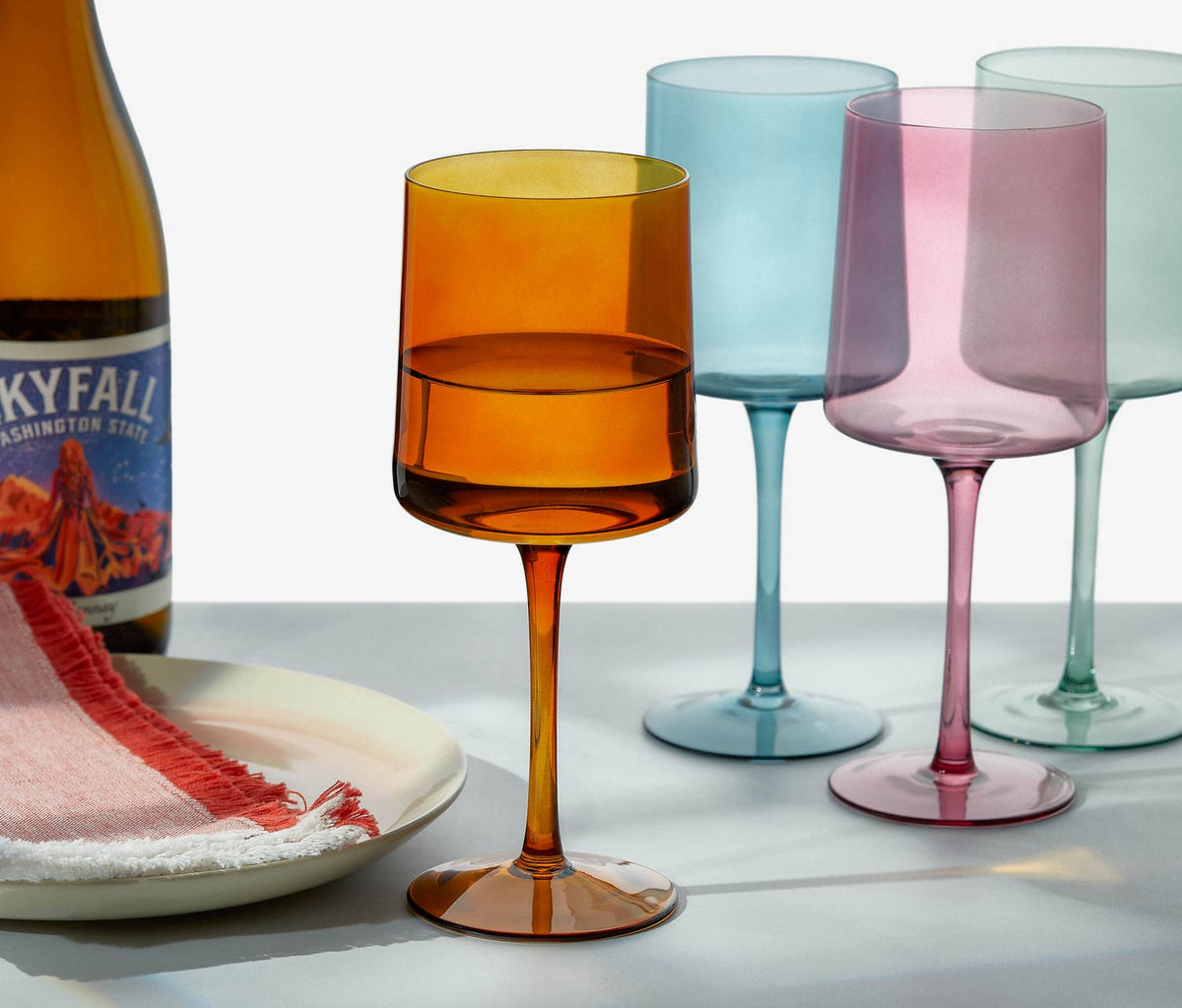 Marano Rainbow Wine Hand Blown Glasses: Set of 4