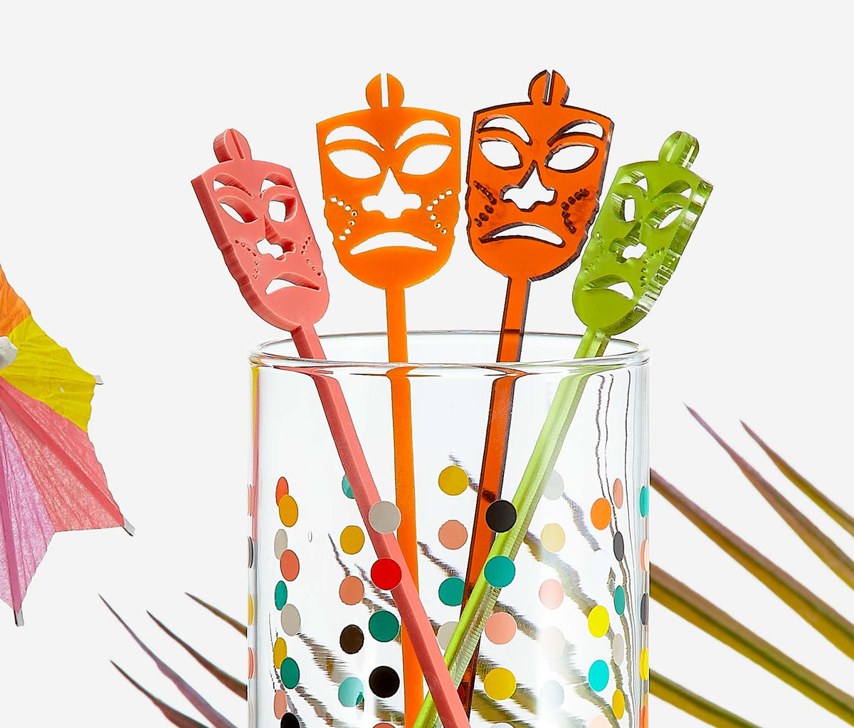 Tiki Mask Retro Hawaii Beverage Mixing Swizzle Stix | Lollygag.co