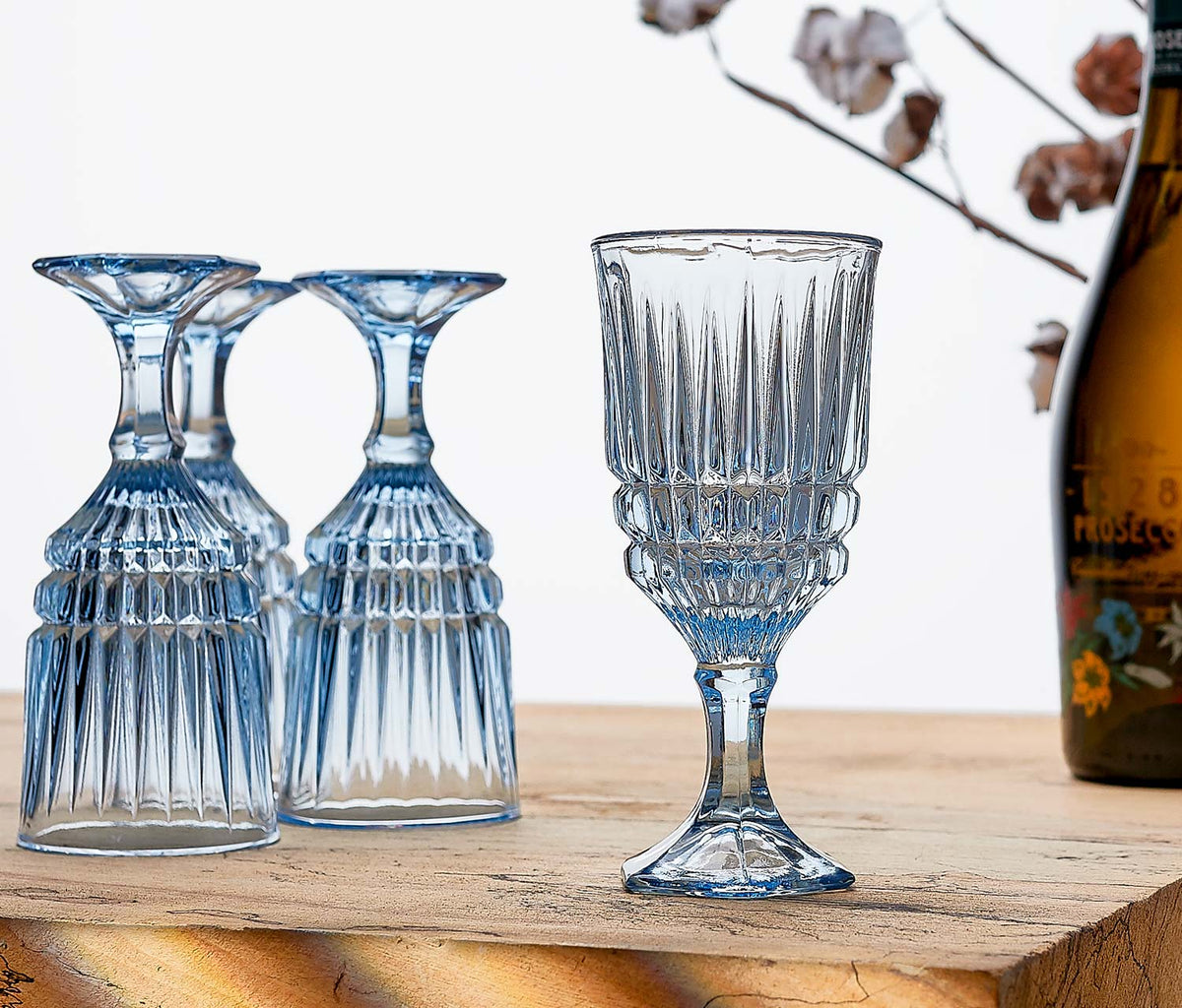 Vintage Fostoria Heritage Blue Wine Glass Set