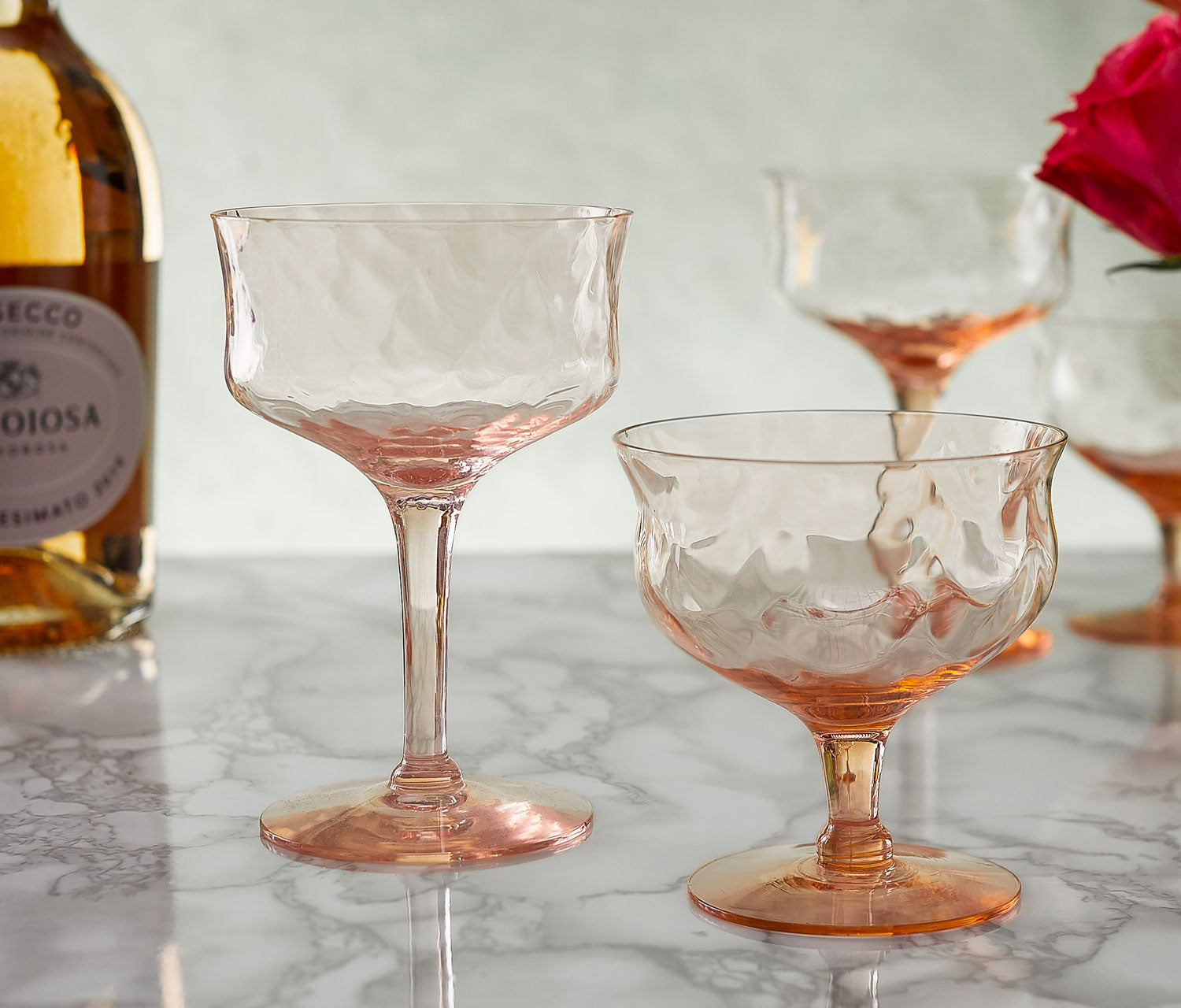 Monroe Rose Pink Optic Loop Tall & Low Cocktail Glass Set