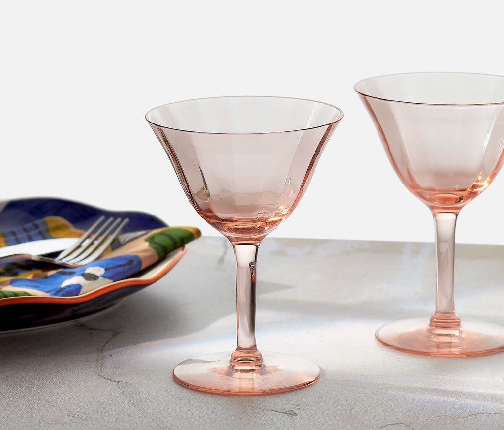 Vintage Rose Paneled Coupe Wine Glass Set