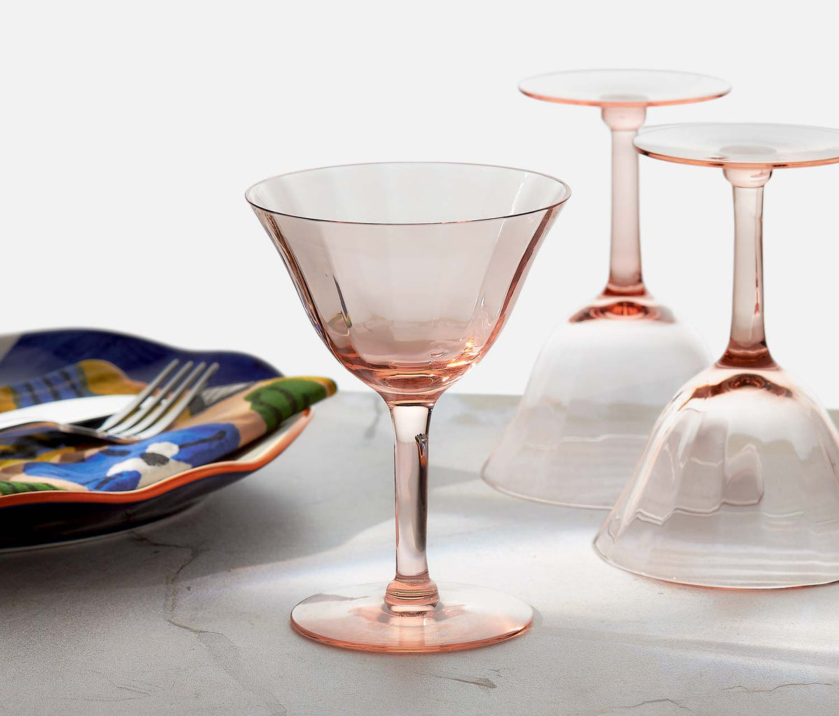 Vintage Rose Pink Optic Paneled Coupe Glasses