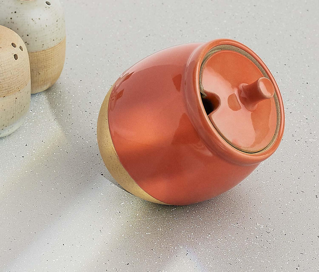 Solar Stoneware Covered Sugar Pot/Salt & Pepper Set: Clay - lollygag