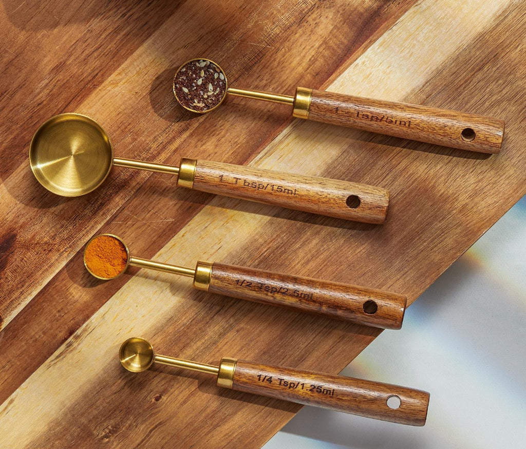 Draper Wood & Gold Measuring Cups & Spoons Set