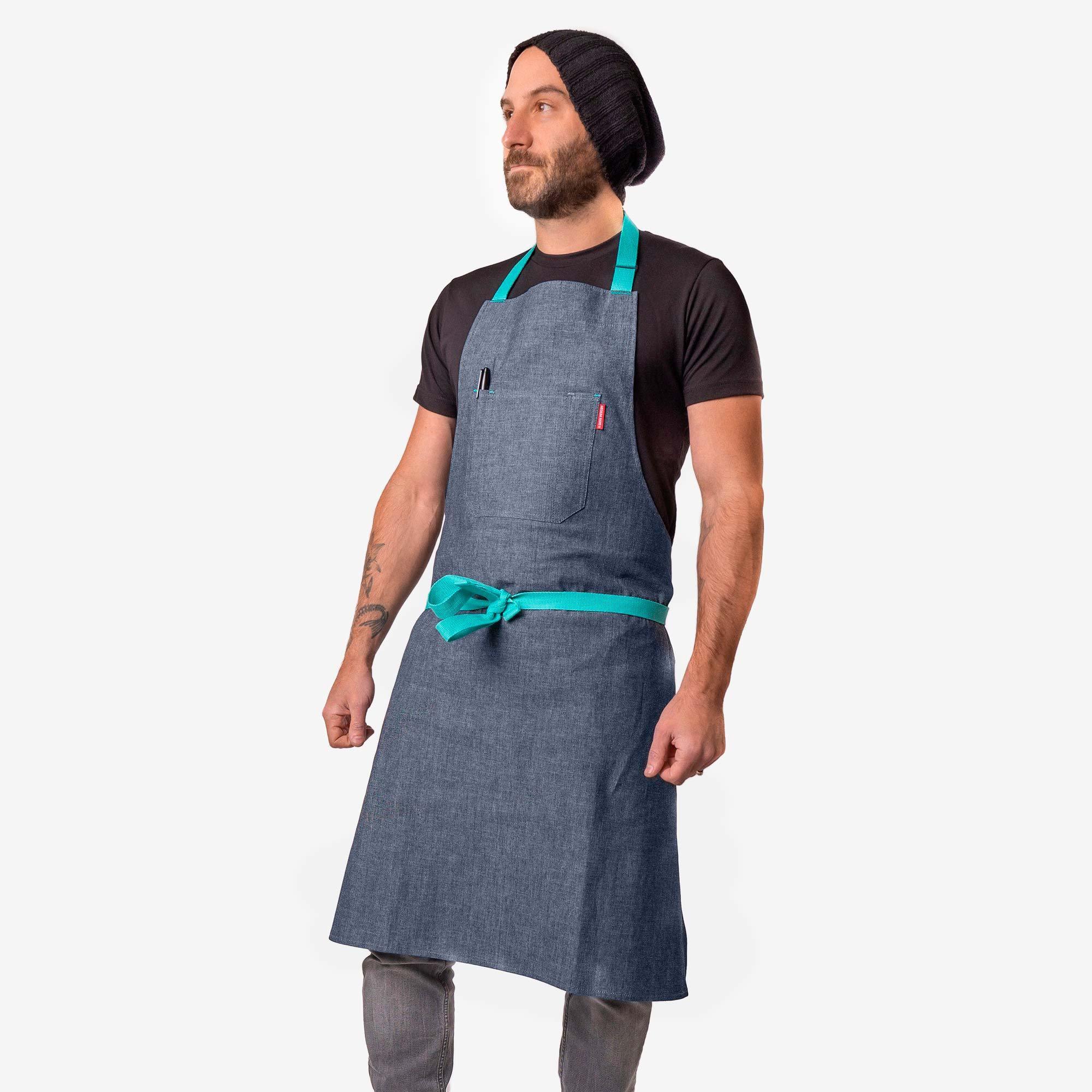 Medium Rare Chef Freddy Unisex Dark Denim/Aqua Chef Apron