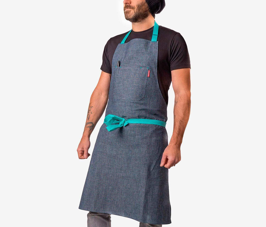 Dark denim with aqua straps chef apron -unisex