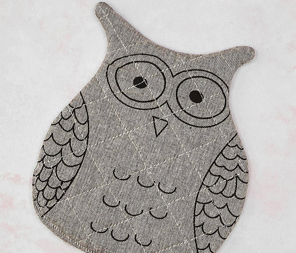 Grey Chambray Owl Oven Mitts Set of 2