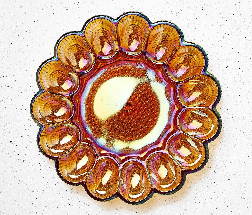 Vintage rainbow carnival Glass egg dish - lollygag