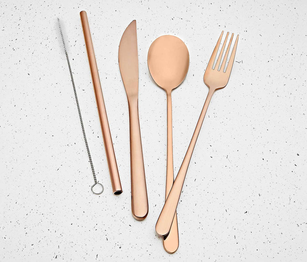 Rose Gold Reusable Travel Stainless Flatware Set with case - lollygag