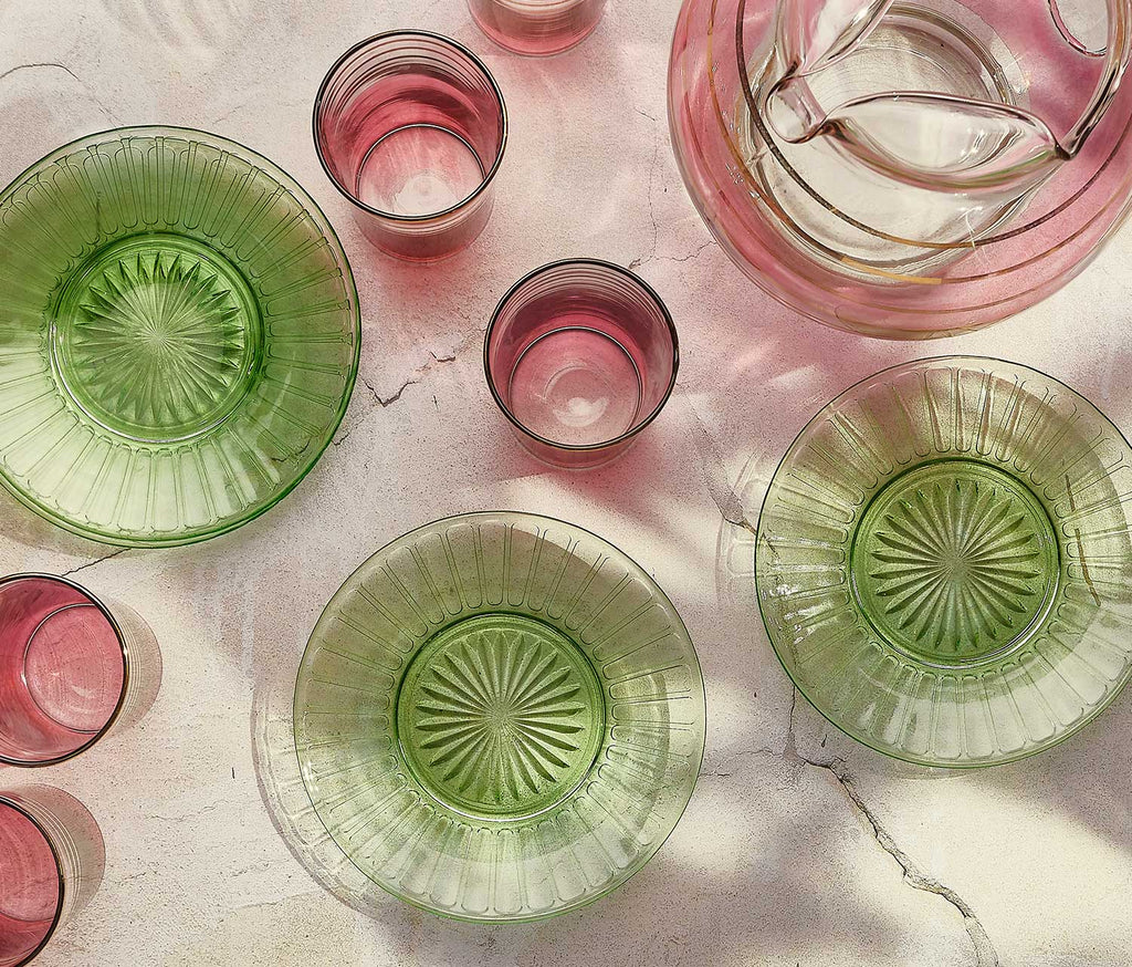 Vintage Hazel Atlas Green Glass Plates Set - lollygag