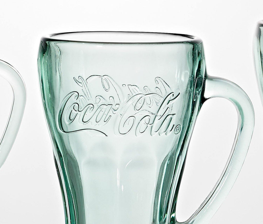 Vintage Libbey Coca Cola Coke Mugs with Handles Heavy Green Glass: Set of 3 - lollygag