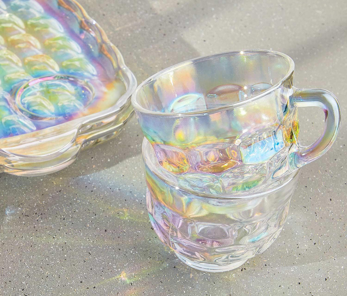 Vintage Federal Glass Iridescent Snack Plate/Cups Set