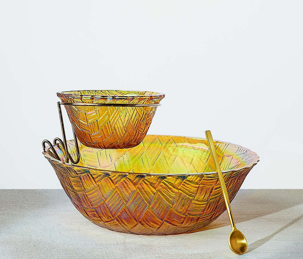 Vintage Rainbow Marigold Chips & Dip Basket Weave- lollygag