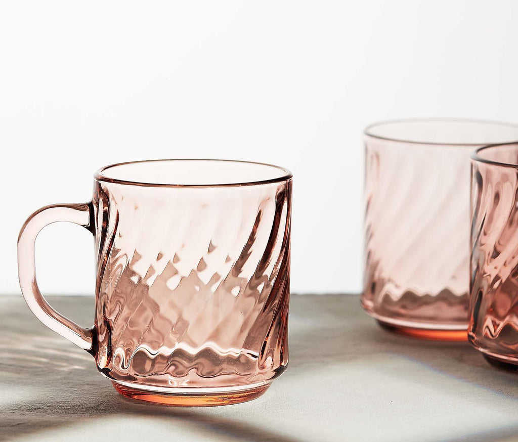 Vintage Arcoroc  Rosaline Swirl Glass Mugs Set