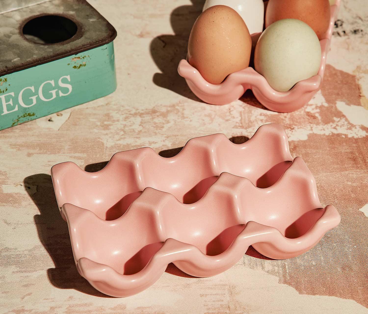 Ceramic Bubblegum Pink 6 Cup Egg Crate/Tray Set