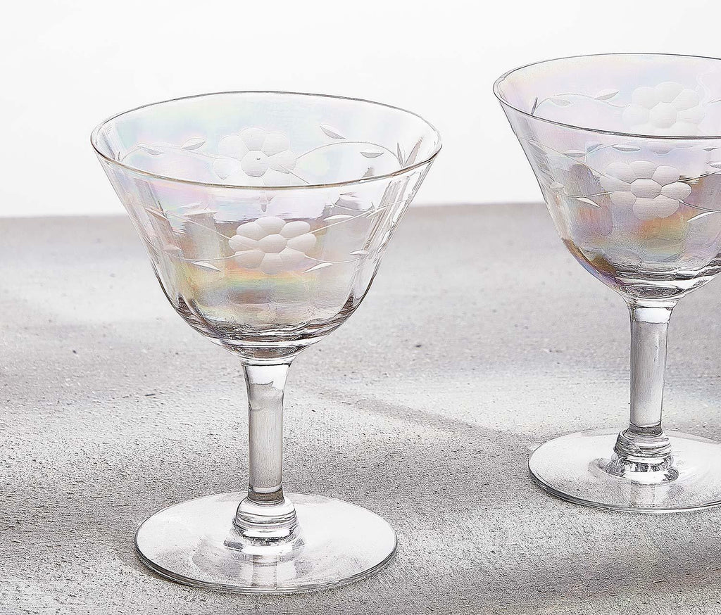 Vintage Rainbow Lustre Cherry Blossom Coupe Glasses Set - lollygag