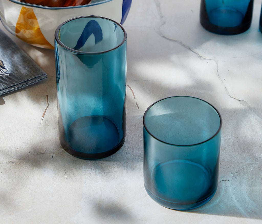 Acopa Pangea Low Cerulean Blue Glass Set