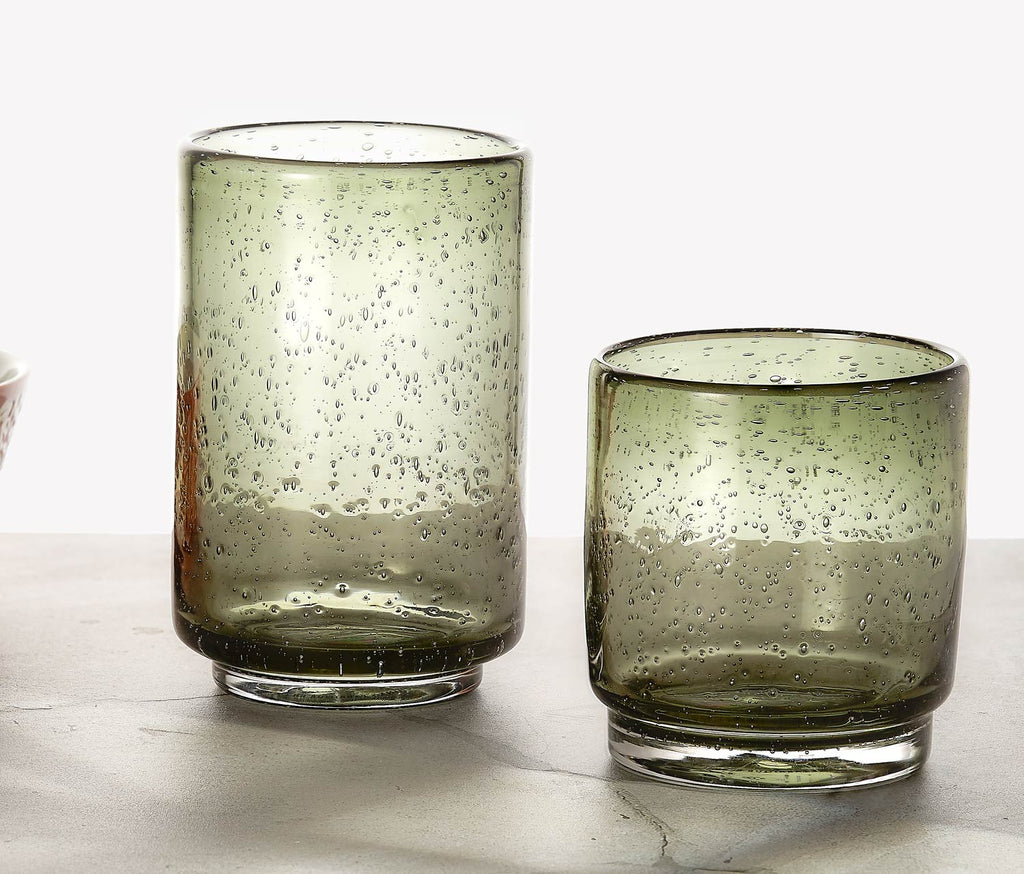 Agave Green Hand-Blown Bubble Textured Tumblers Set - Lollygag