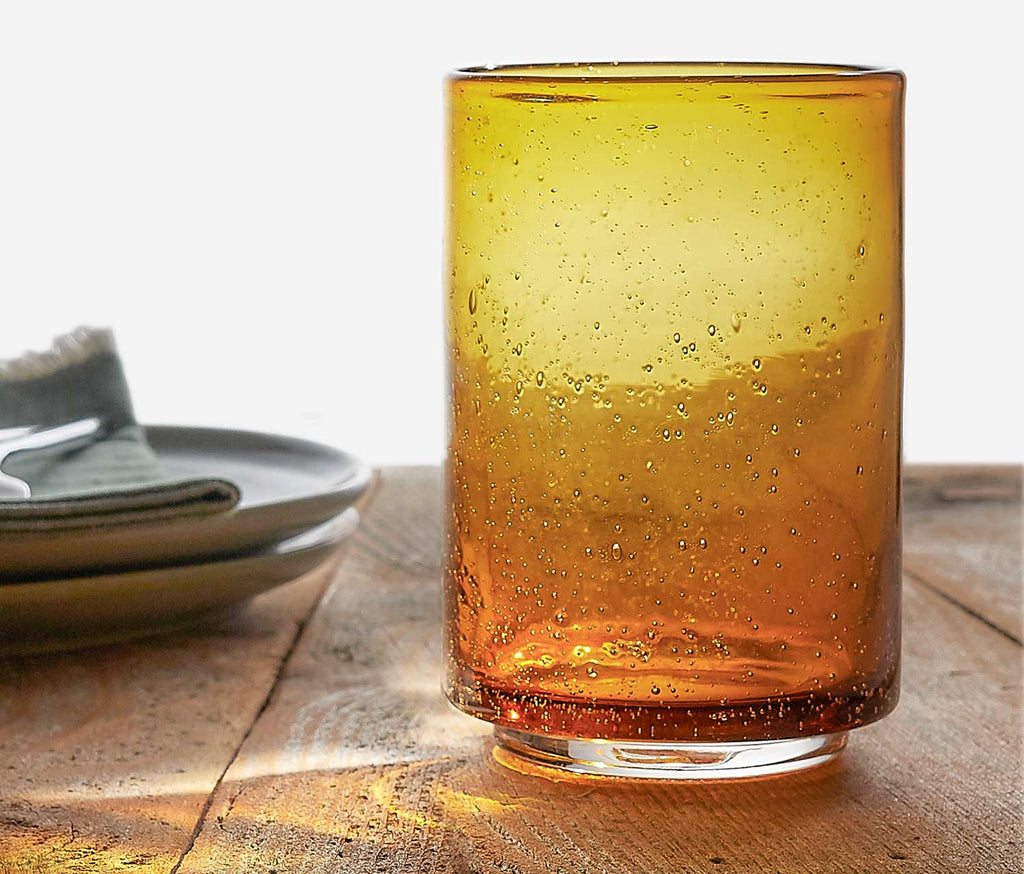 Amber Hand-Blown Tall Bubble Textured Tumblers Set
