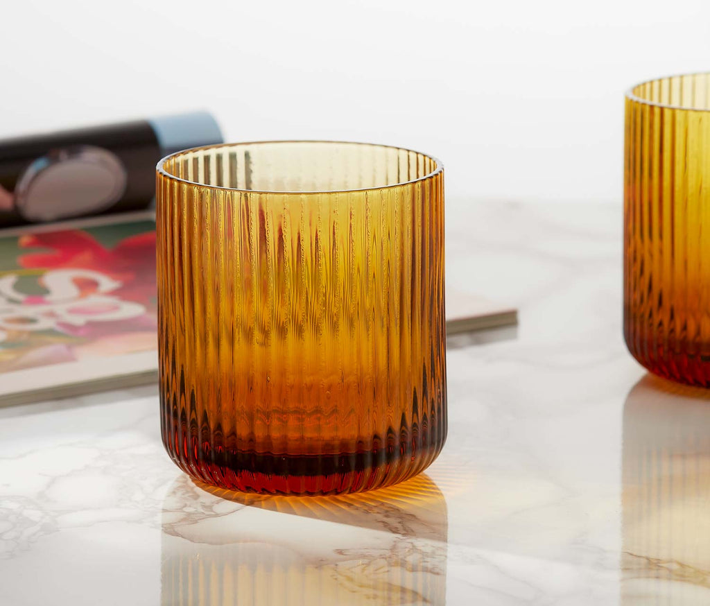 Amber hand blown Fluted low tumbler - lollygag