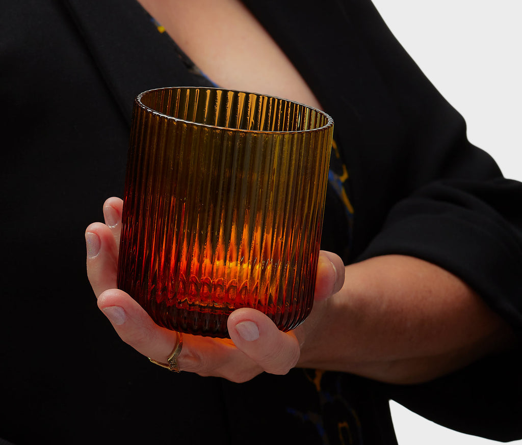 Amber hand blown Fluted ripple texture low tumbler - lollygag