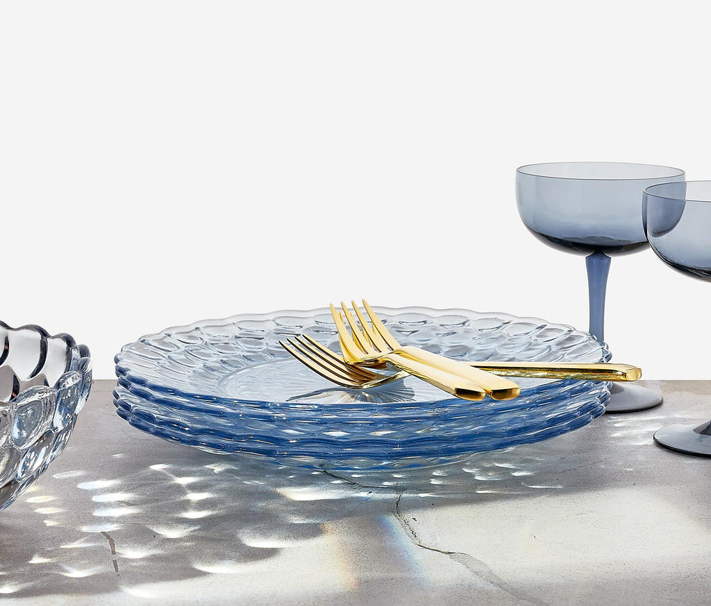 Vintage Anchor Hocking Blue Honeycomb Glass Dinner Plates - Lollygag