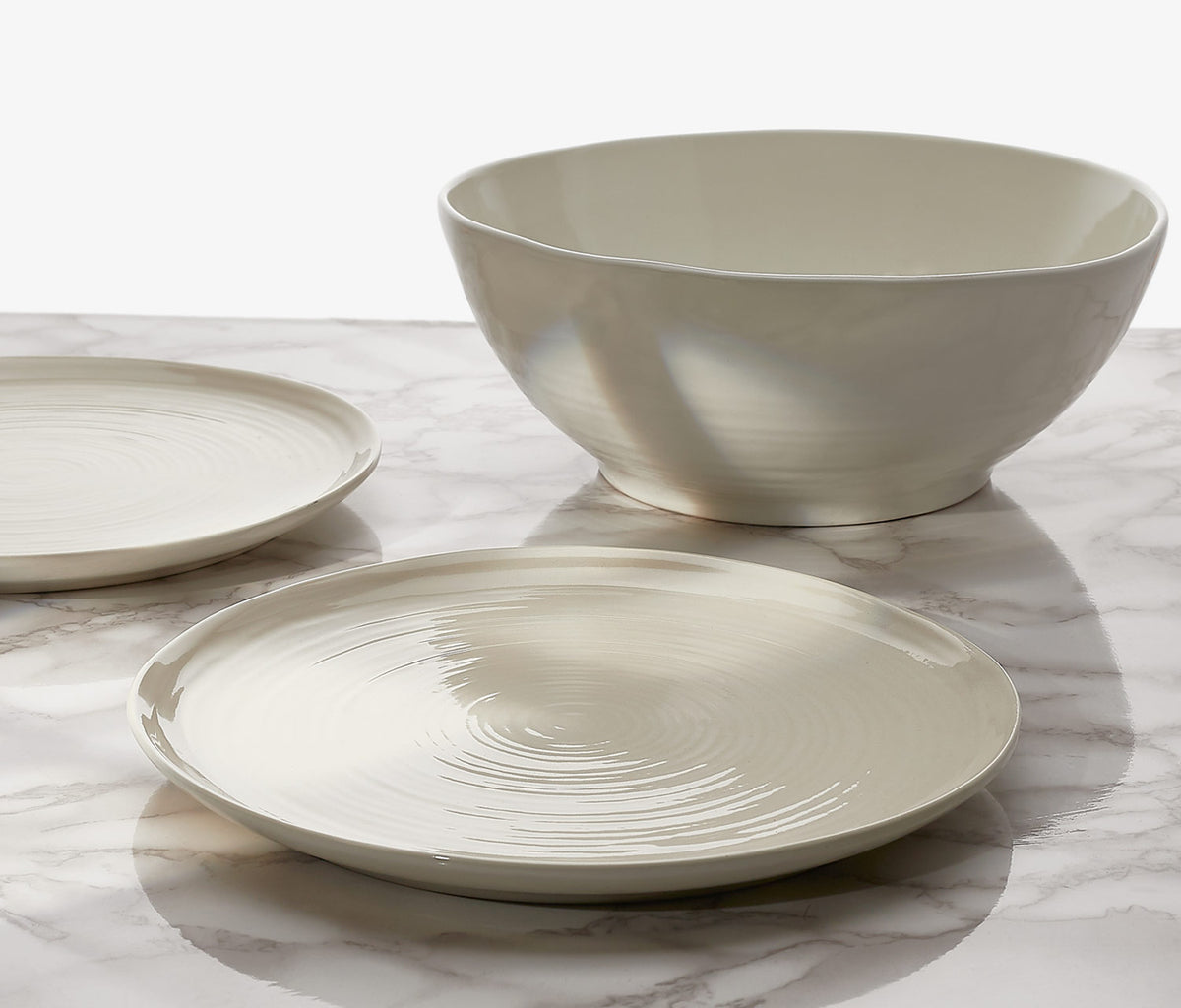 Oyster White Artisan Large Serving Bowl  and salad plates set- Lollygag