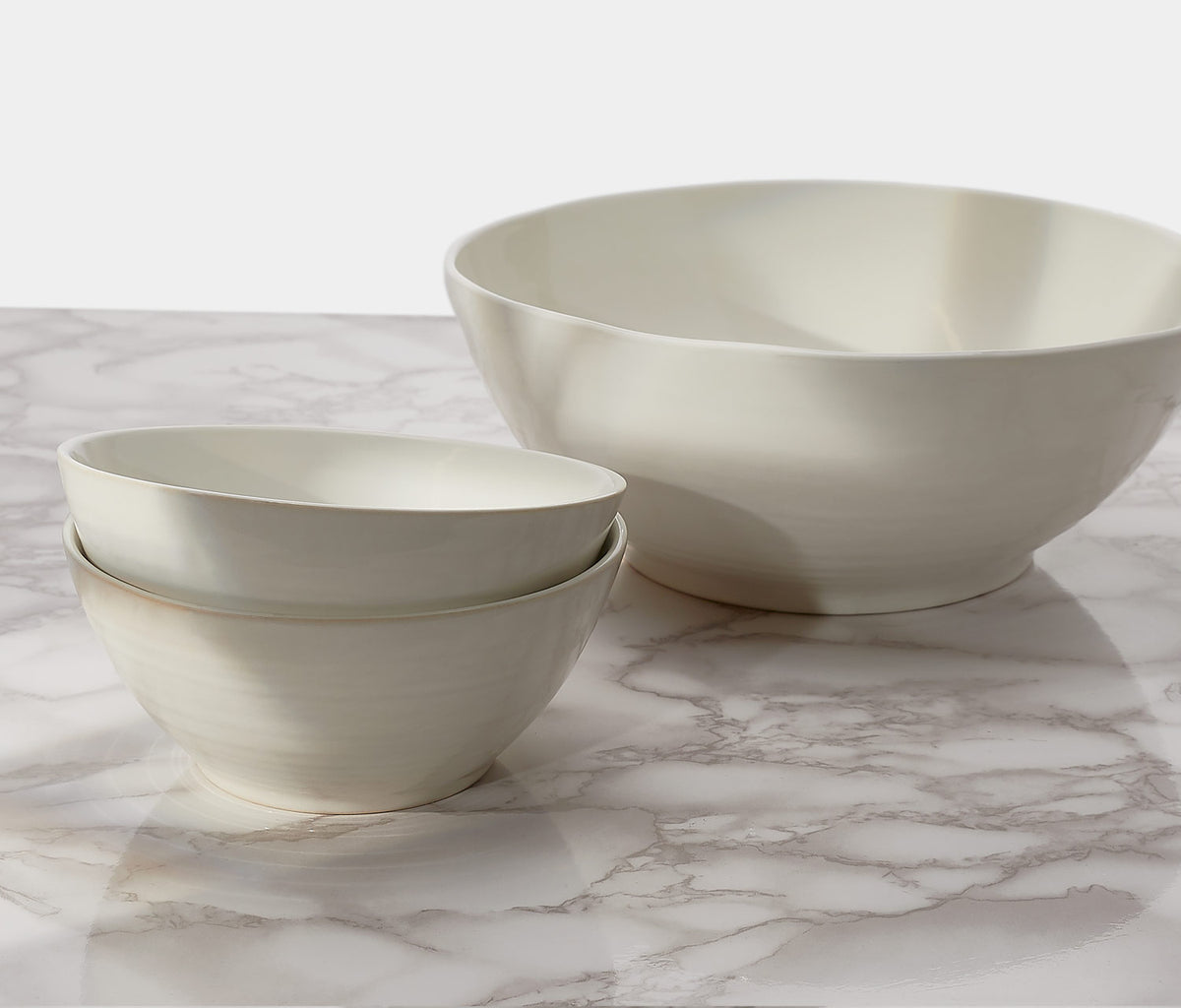 Oyster White Artisan Large Serving Bowl  and side bowls set- Lollygag