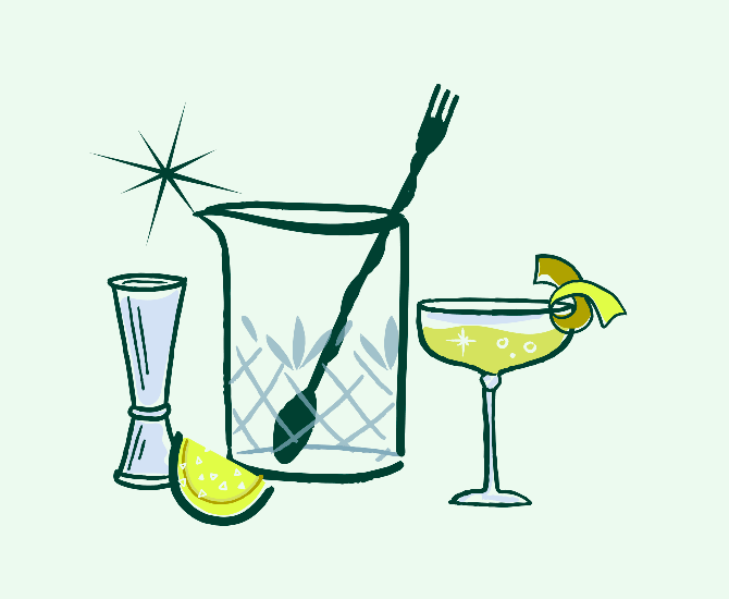 Barware tools guide retro illustration - lollygag