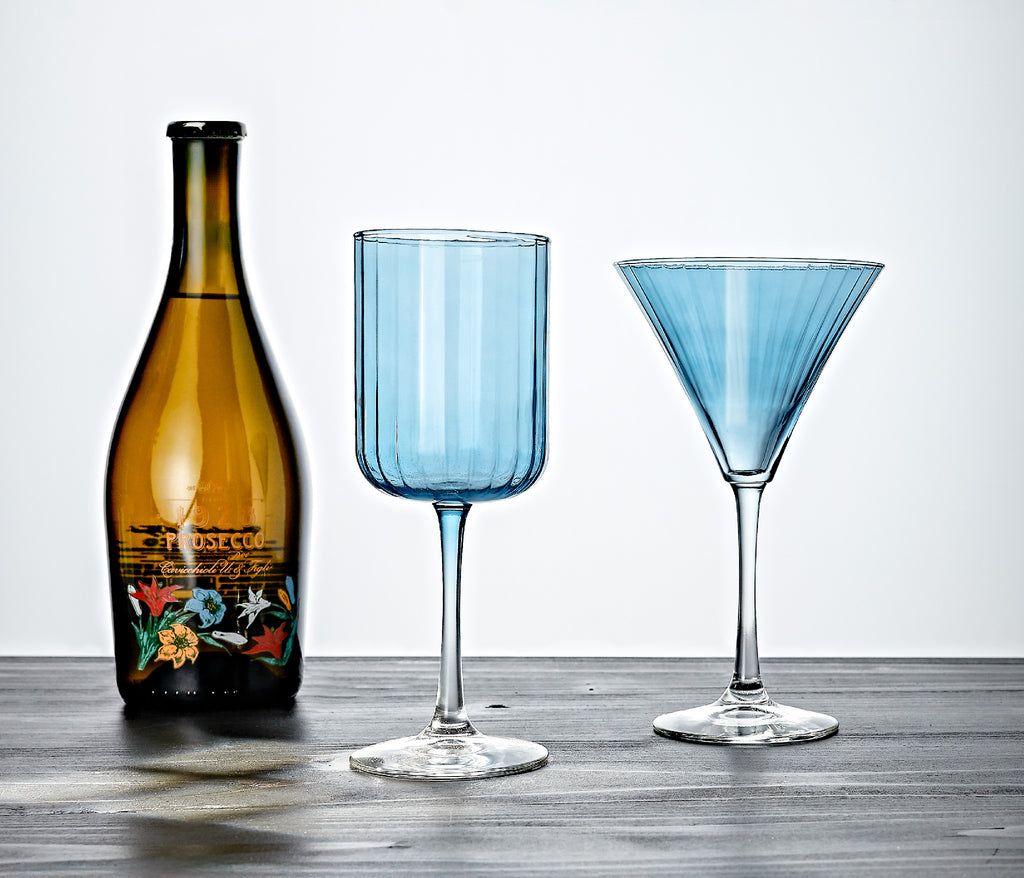 Lillian Linear Blue Steel Wine and Martini  Glass Set -lollygag