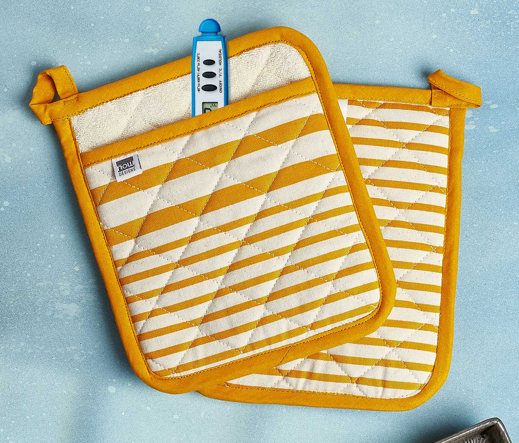 French Ochre Stripe Potholder Set - lollygag