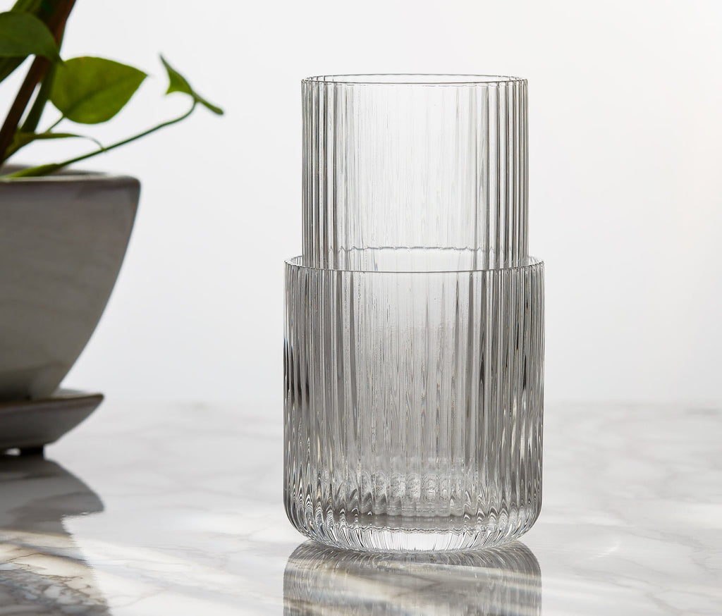 Fluted Hand Blown Tall Clear Tumblers Set