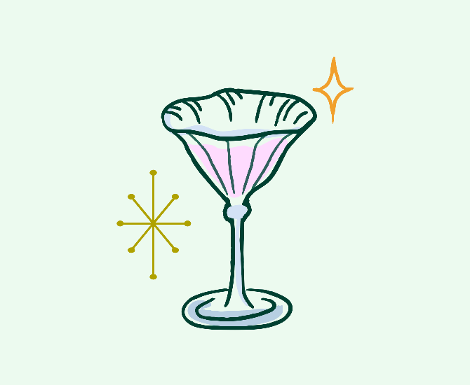 Cordial or Liqueur bar glass with cocktail retro illustration