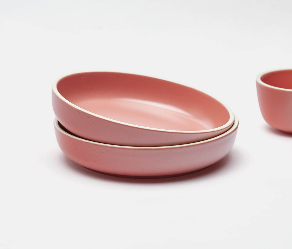 Matte Stoneware pink Low Pasta Bowls - Lollygag