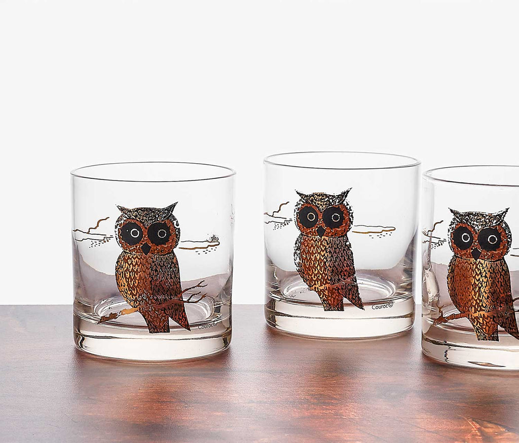 Couroc Of Monterey Owl Whiskey Glass Set of 3