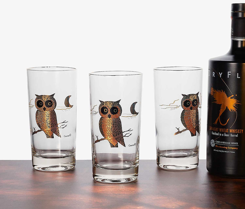 Couroc Of Monterey Owl Tall Glass Set of 3
