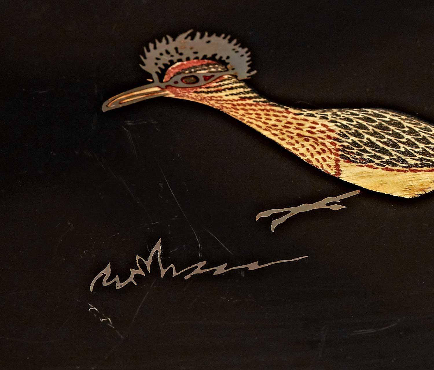 Vintage Couroc of Monterey Roadrunner Glass and Resin Tray - lollygag