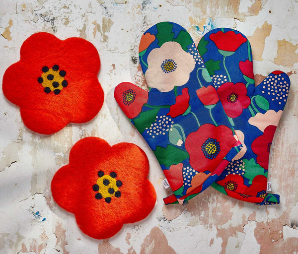 Mid-Mod Poppy Felted Wool Trivet Set | Lollygag.co