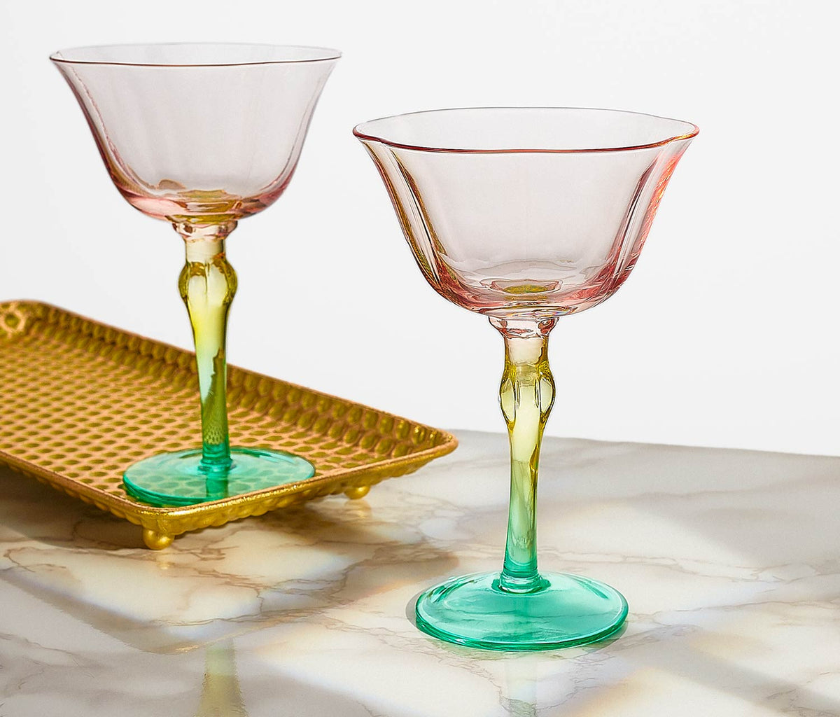 Rainbow pink, gree, gold Deco Inspired Coupe Glasses - lollygag