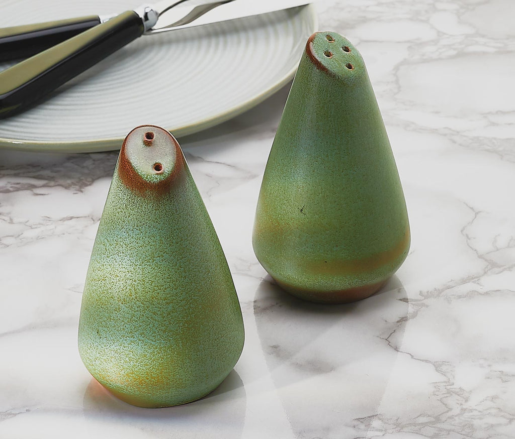 Vintage Frankoma moss green salt and pepper shakers - lollygag