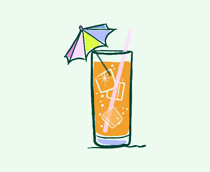Highball bar glass with cocktail retro illustration