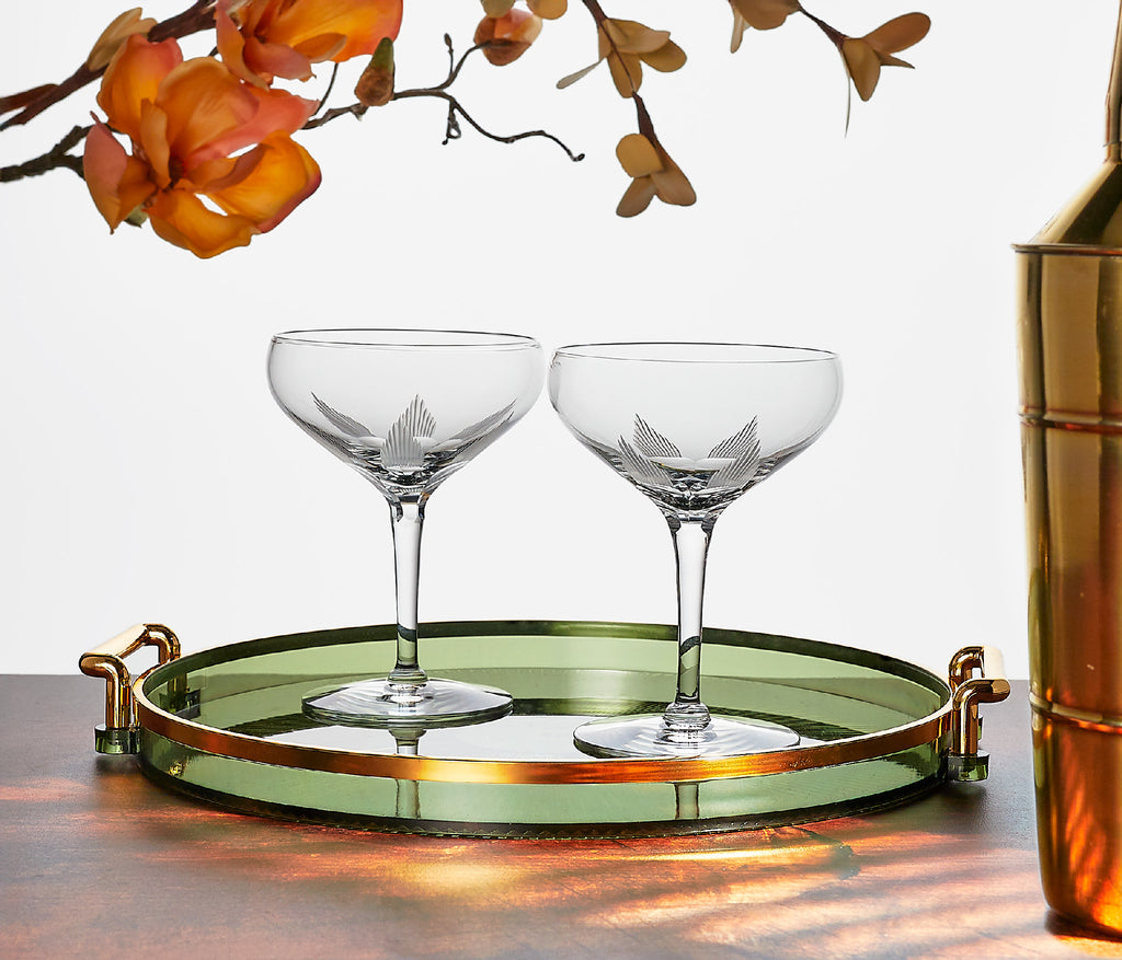 Vintage Art Nouveau Deco Fan Coupe Glass Set - Lollygag