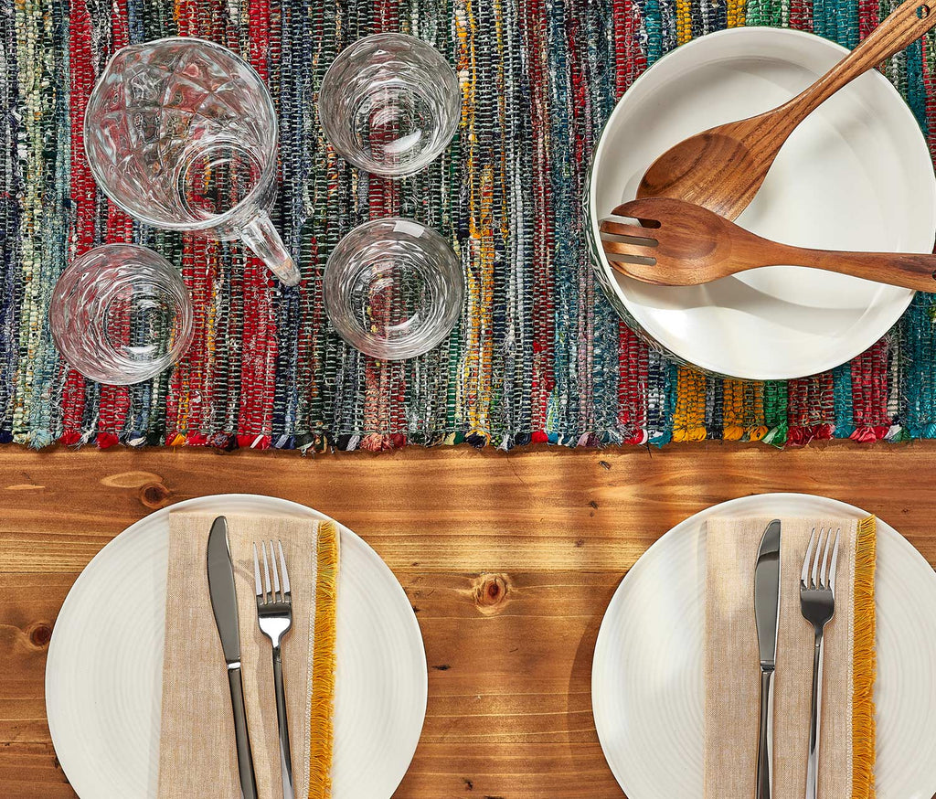 Jade Samsara Striped Woven Table Runner - lollygag