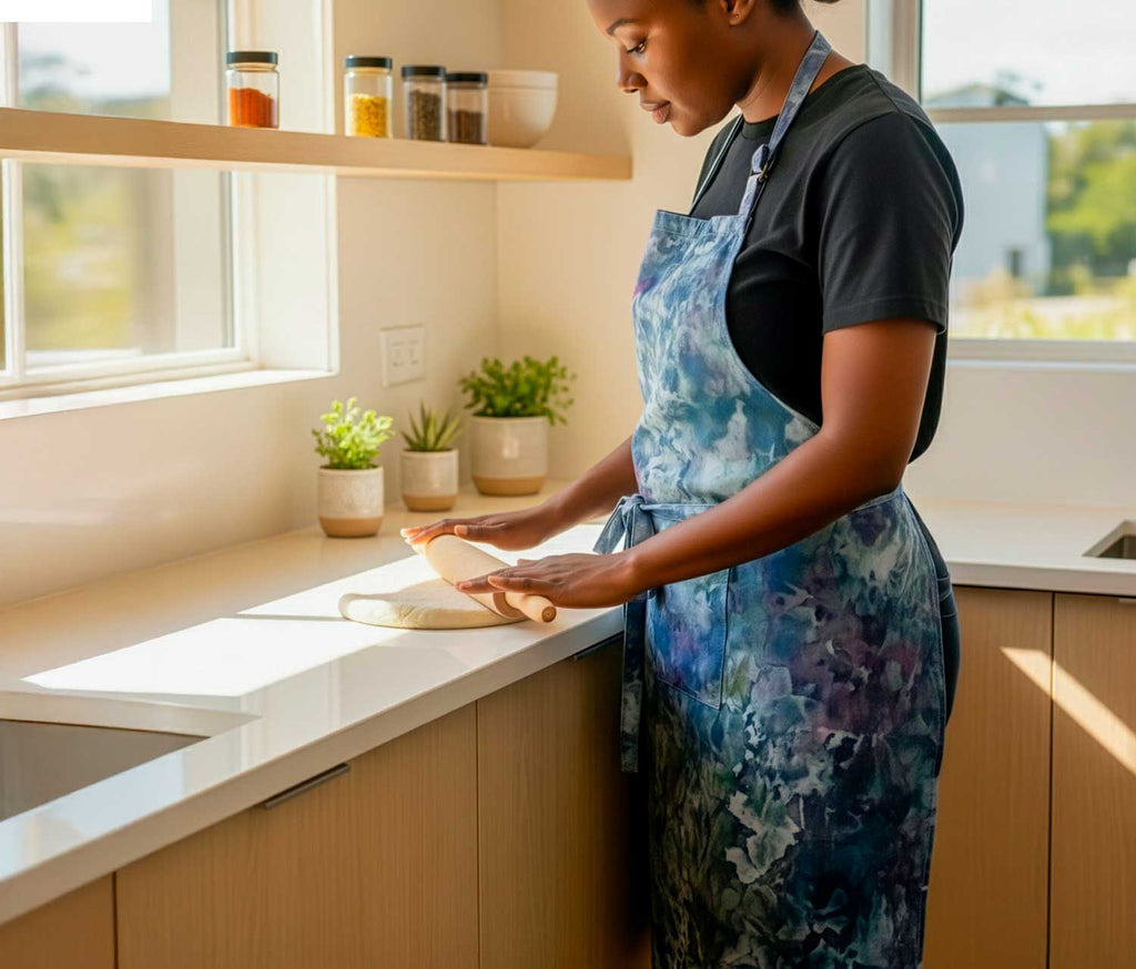 Kaleidoscope Tie Ice Dyed Adjustable Apron/Dish Towels Gift Set: Midnight Garden