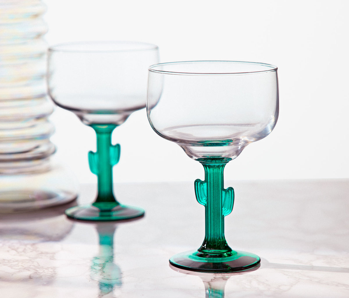 Jade Green Cactus Margarita Glass Set