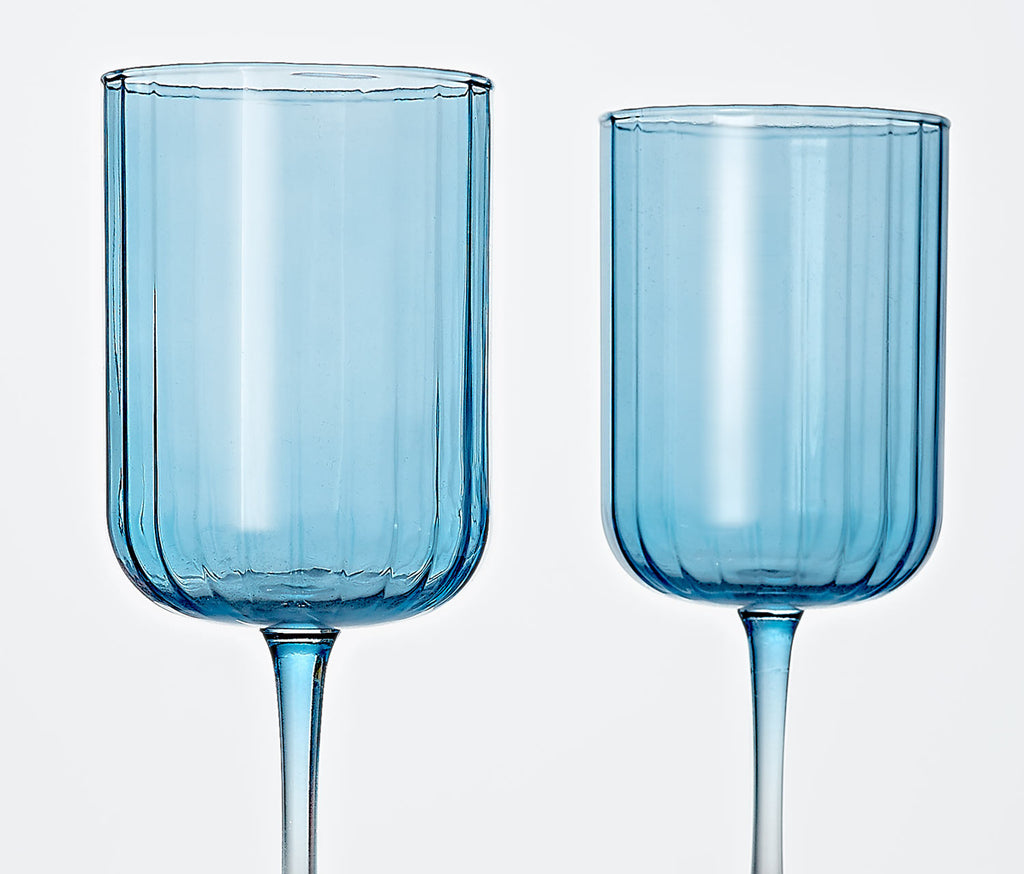 Lillian Linear Blue Steel LG Cocktail/ Wine Glass Set -lollygag