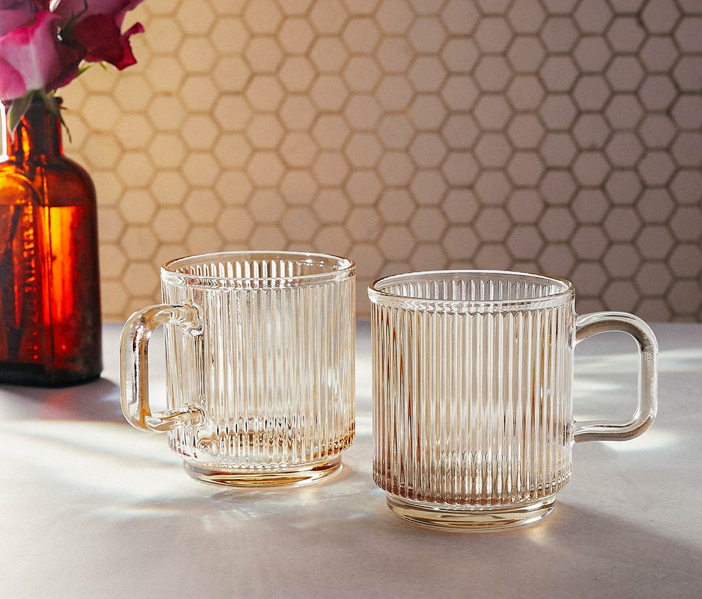 light topaz ribbed glass mugs