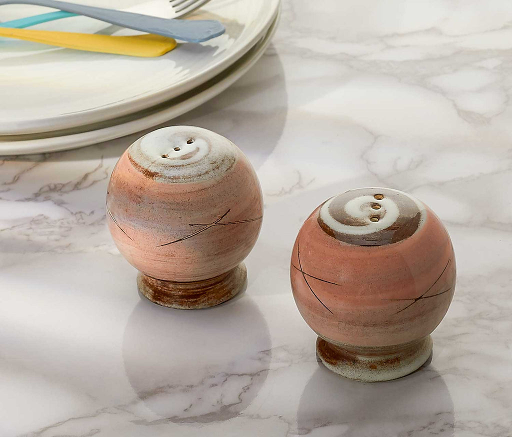 vintage Rose Swirl Salt and Pepper-Shaker on marble counter - lollygag