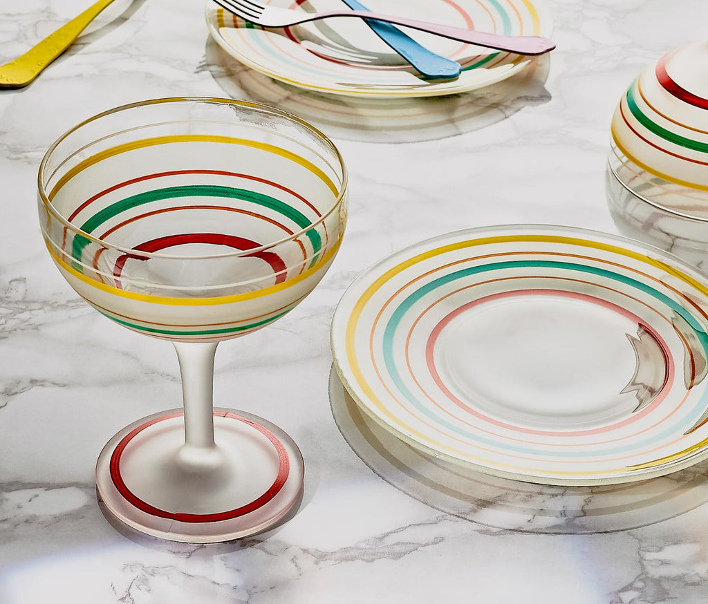 Vintage Fiesta Fun Striped Color Glass and Dessert Plate  - lollygag